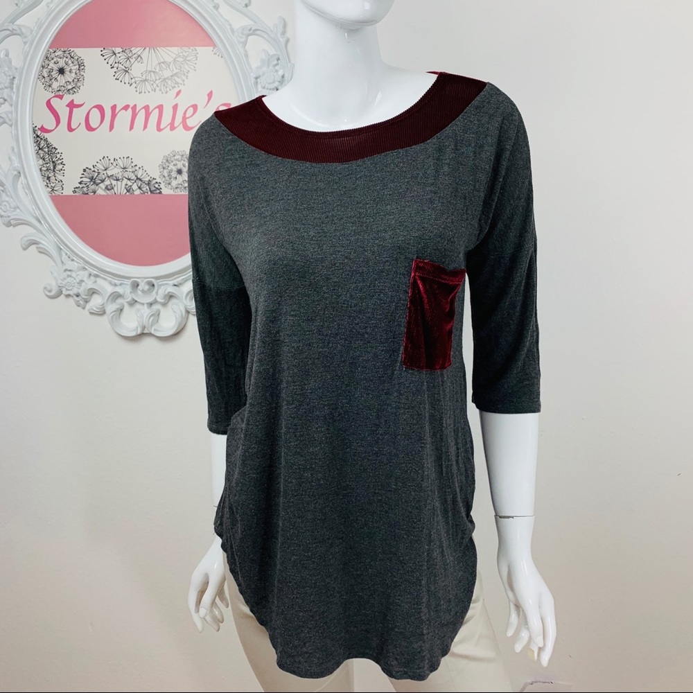 Sun & Moon / Velvet Corduroy Burgundy Gray Tunic